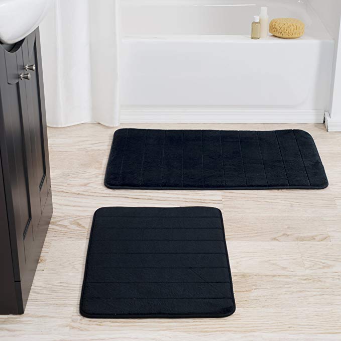 Lavish Home 2 Piece Memory Foam Striped Bath Mat, Black