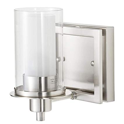 KINGBRITE Bathroom Vanity Lights Fixture Satin Nickel Clear and Frosted Glass Shade 1 Globe Wall Sconce