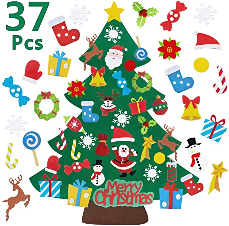Trooer 3ft Felt Christmas Tree for Toddlers Kids, DIY Christmas Tree with 37Pcs Ornaments and Sticky Hook, Xmas Gifts Home Door Wall Decoration