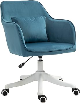 HOMCOM Chaise de Bureau Velours Fauteuil Bureau massant Coussin Lombaire intégré Hauteur réglable pivotante 360° Bleu