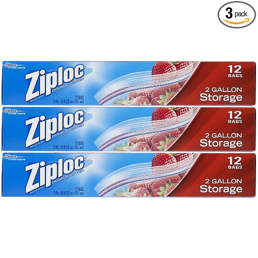 Ziploc Storage Bags 2 Gallon, 12 Count (Pack Of 3)