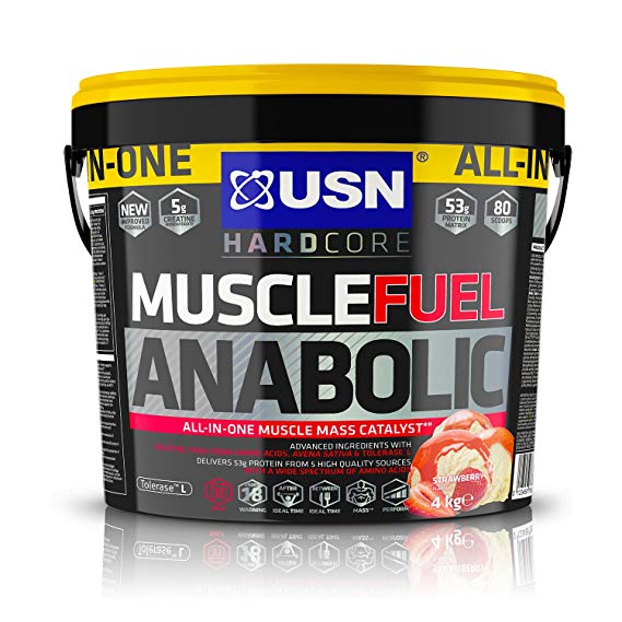 USN Muscle Fuel Anabolic Muscle Gain Shake Powder, Strawberry, 4 kg