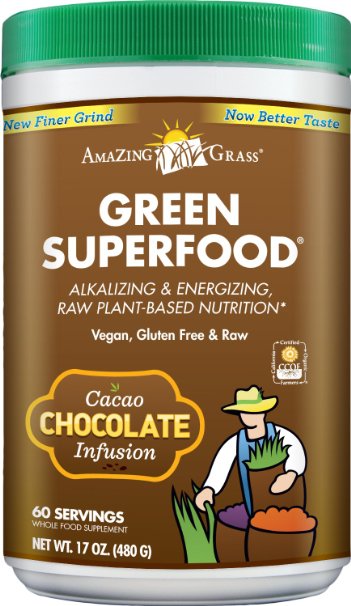 Amazing Grass Chocolate Drink Powder Green Superfood 17-oz Container