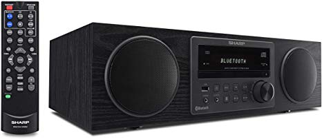 Sharp Vintage Style Modern Retro Look Micro Component Wireless Bluetooth Audio Streaming & Cd Player Wood Speaker System   Remote, USB Port for MP3 Playback, Am/FM Stereo Digital Tuner, Aux, Black Oak