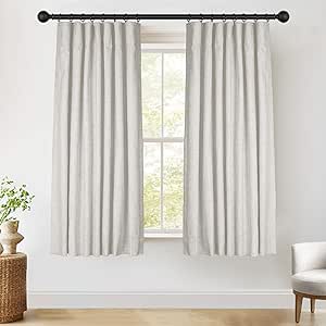 INOVADAY 100% Blackout Curtains for Bedroom 45 Inches Long, Short Blackout Linen Curtains Thermal Insulated Black Out Curtains & Drapes for Kitchen Cafe - Beige W40 x L45