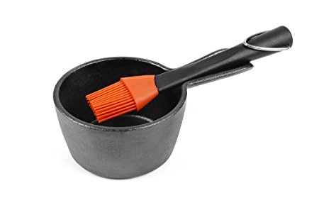 Charcoal Companion CC5099 Cast Iron Sauce Pan with Silicone Head Basting Brush