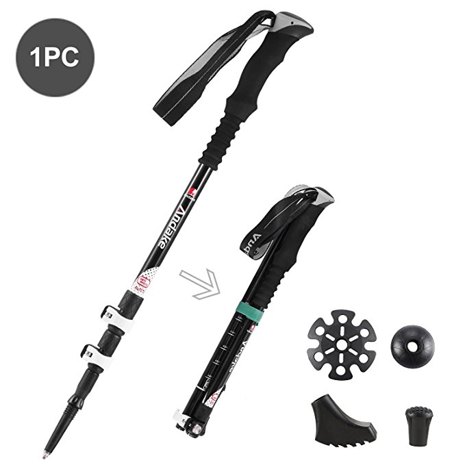 Anti-Shock Trekking Pole, Oxidation-treatment 7075 Aluminum Alloy Walking Poles with Quick Lock Mechanism, Comfortable EVA Foam Handle, Ultralight & Collapsible Hiking Sticks for Mountaineering, Hiking And Walking Andake