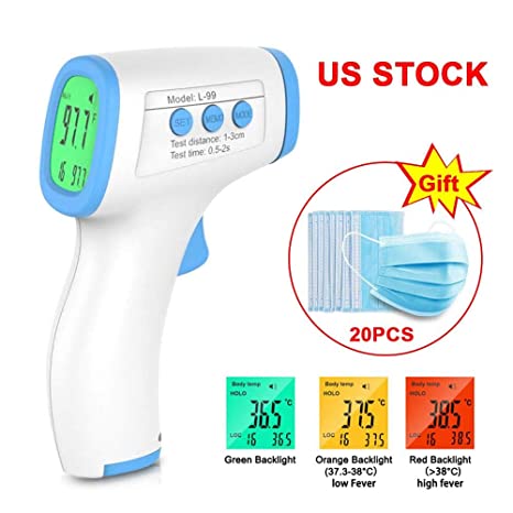 Temporal Forehead Thermometer for Adults Kids Baby Fever, Infrared Digital Non Contact Accurate Instant Readings Forehead Temperature Thermometer with LCD Display No Touch (Blue)