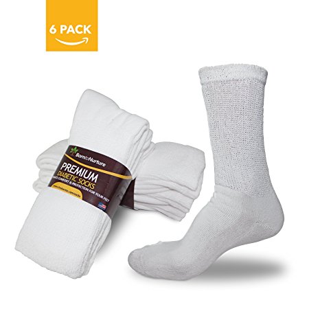 Born to Nurture - Men's Diabetic Socks Size 10-13 Crew White for Comfort & Soothing Relief - 6-Pack