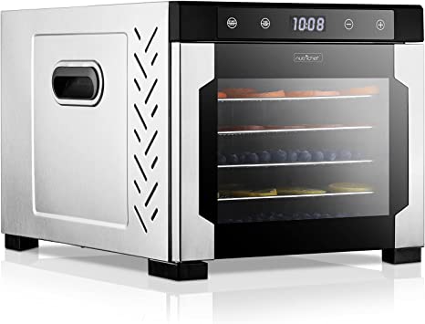 Electric Countertop Food Dehydrator Machine - 600-Watt Premium Multi-Tier Meat Beef Jerky Maker Fruit/Vegetable Dryer w/ 6 Stainless Steel Trays, Digital Timer, Temperature Control - NutriChef