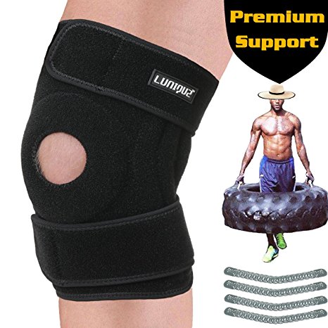 Knee Support Brace, Luniquz, Open Patella Stabilizer with Adjustable Strap, for Pain Relief, Arthritis, ACL, PCL, Meniscus Tear, Breathable Neoprene, Non-slip Silicone Stripes, Fit 17"-19"