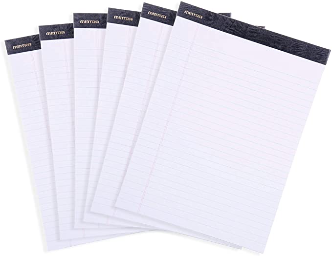 Mintra Office Legal Pads - ((PREMIUM WHITE 6pks, 8.5in x 11in, WIDE RULED)) - 50 Sheets per Notepad, Micro perforated Writing Pad, Notebook Paper for School, College, Office, Professional