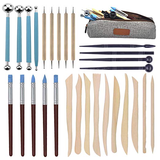 Augernis Polymer Clay Tools,28pcs Modeling Clay Sculpting Tools Set for Pottery Sculpture,Dotting Tools Ball Styluses for Rock Painting Cake Fondant Decoration