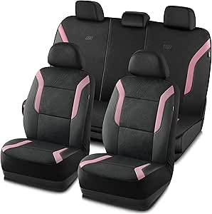 Skechers Memory Foam™ Car Seat Covers, Air Cool Mesh Thick Seat Covers, Seat Cover Full Sets, Airbag Compatible, Automotive Comfort & Protection for Most Cars,Vans,Trucks, SUVs(Pink,Full Set)