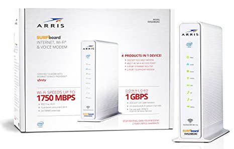 ARRIS SURFboard SVG2482AC Docsis 3.0 Cable Modem/ AC1750 WiFi Router / 2-Voice Lines for XFINITY- Retail Packaging- White