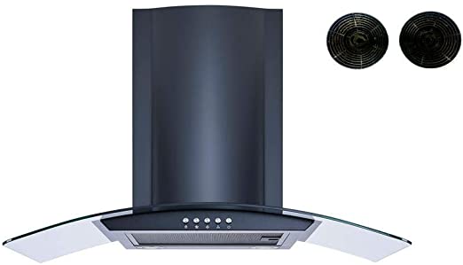 Winflo 30 In. Convertible Wall Mount Range Hood in Black with Mesh Filters, Charcoal Filters and Push Button Control