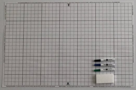 Battle Grid Game Mat, Dry Erase, White, 24" X 36" with 3 Markers and Eraser: Double-Sided, 1" squares, for role playing games and miniatures