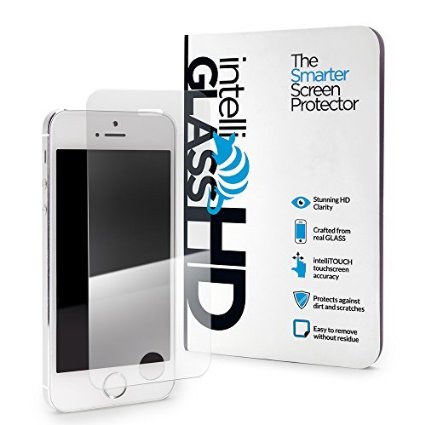 iPhone SE & 5/5c/5s intelliGLASS HD - The Smarter Apple Glass Screen Protector by intelliARMOR To Guard Against Scratches and Drops. HD Clear With Max Touchscreen Accuracy.