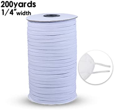 White 1/4" Width Braided Elastic Cord - 100 200 Yards Elastic Band/Elastic Rope/Heavy Stretch Knit Elastic Spool for Sewing Crafts DIY, Mask, Bedspread, Cuff (1/4"Width 200-yards)