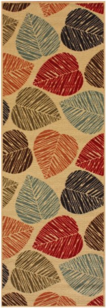 Rubber Collection Leaves Multi-Color Printed Slip Resistant Rubber Back Latex Contemporary Modern Area Rugs and Runners (1162) (Multi Leaves, 20"x59")