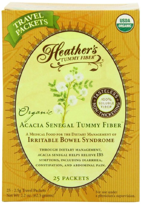 Heather's Tummy Fiber Organic Acacia Senegal Travel Packets for IBS, 25 Count