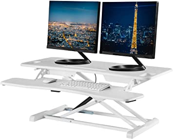 Standing Desk Converter Computer Table: Stand Up Desk Riser - Sit Stand Desk - 37" Wide Dual Monitor Desktop for Standing Desks - Height Adjustable Desk Workstation Converts to a Standup Desk - White