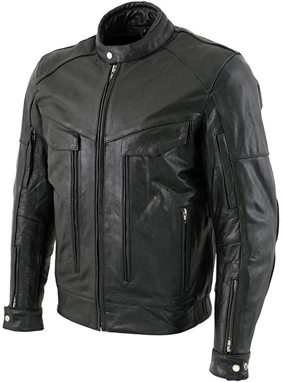 Xelement B4495 'Bandit' Men's Black Buffalo Leather Cruiser Motorcycle Jacket with X-Armor Protection