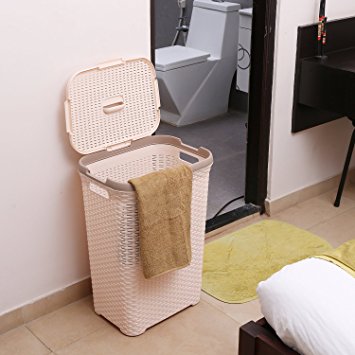 Kurtzy® Laundry Basket Bin Organizer Container box for Clothes Storage Kitchen, Bedroom, Bathroom (IVORY)(Large size 70 Ltrs) (44X34X60CM)