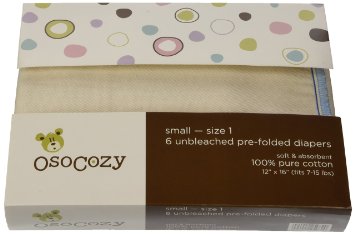 OsoCozy - Prefolds Unbleached Cloth Diapers, Size 1, 6 Count - Soft, Absorbent and Durable 100% Indian Cotton Natural Diapers For Infants - Highest Quality & Best-Selling Cloth Diapers Sold Online