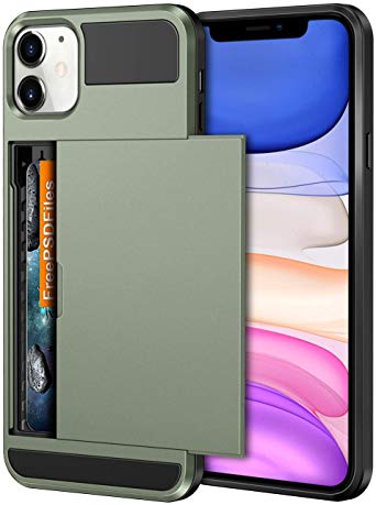 Vofolen Case for iPhone 11 Case Wallet Card Holder ID Slot Sliding Door Hidden Pocket Anti-Scratch Dual Layer Hybrid TPU Bumper Armor Protective Hard Shell Back Cover for iPhone 11 6.1 Midnight Green