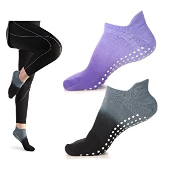 Women's Grip Socks for Yoga Pilates Barre Dance Ombre Dyed Non Slip Socks 1-2 Pack