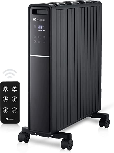 PureMate Digital Convection Radiator, 2000W Portable Electric Heater, 4 Power Settings inc. ECO-mode, Adjustable Temperature/Thermostat, Thermal Safety Cut off, 24Hr Timer, Oil-Free & Remote Control