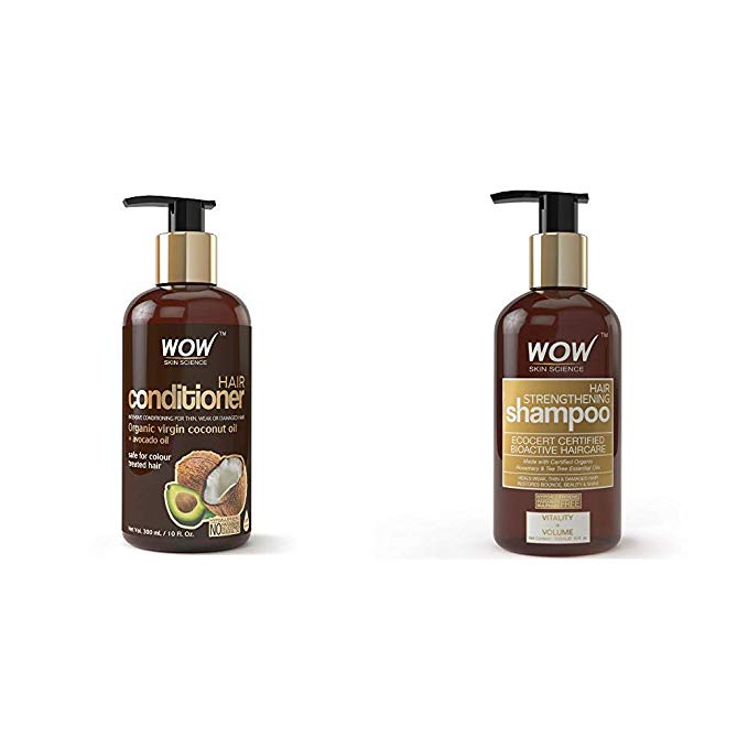 WOW Coconut & Avocado Oil No Parabens & Sulphate Hair Conditioner, 300mL & Hair Strengthening No Parabens & Sulphate Shampoo, 300mL Combo