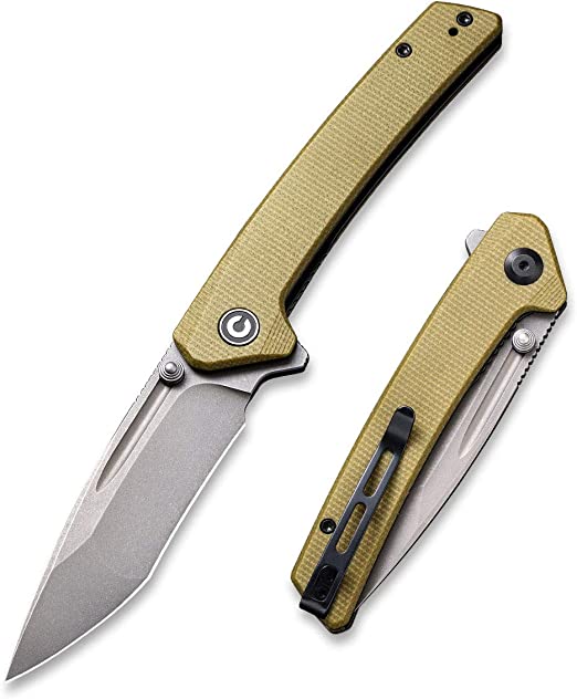 CIVIVI Keen Nadder Pocket Knife,3.48-Inch Tanto Blade,Liner Lock Folding Knife with Micarta Handle,Reversible Deep Pocket Clip Work for Men,Good for EDC,Hunting,Camping, Outdoor Activities C2021C