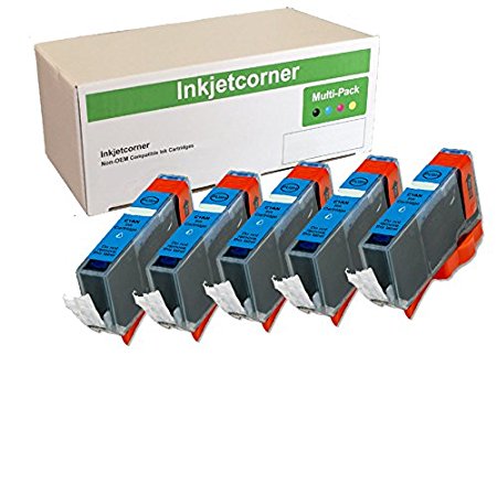 Inkjetcorner 5 Pack Cyan Compatible Ink Cartridge Replacement for CLI-221C CLI-221 Pixma iP3600 iP4600 iP4700 MP560 MP620 MP640 MX860 MX870 MP980 MP990