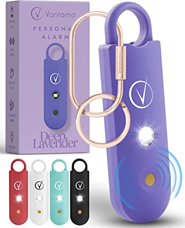 Vantamo Personal Alarm for Women - Extra Loud Double Speakers, First with Low Battery Notice with Strobe Light, Rechargeable - Safety Alarm Keychain - Deep Lavender