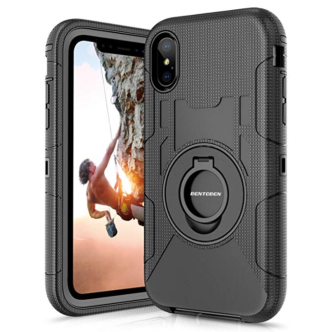 iPhone Xs Max Case, BENTOBEN Kickstand Belt Clip Holster Ring Case,Shockproof Hybrid Hard PC Soft Silicone Full Body Rugged Protective Cover Case for iPhone Xs Max/6.5-inch,Black