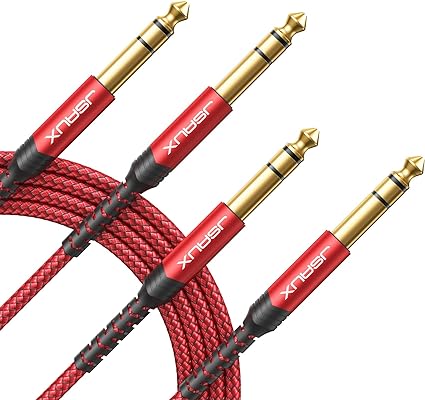 JSAUX 1/4 Inch Cable Guitar Balanced Cable [6.6ft], 1/4 TRS Jack to 6.35mm Stereo Audio Cable Male to Male for Electric Guitar, bass Guitar, Electric Mandolin, Speaker-Red