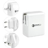 BESTEK Qualcomn Certified Quick Charge 20 USB Turbo Travel Charger with UKEU Adaptors and USB Cable