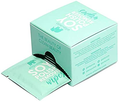 ella mila"Soy Nail Polish Remover Wipes" | Non Acetone & Alcohol Free | Unscented Pads Best For Natural Fingernail | Contains Vitamins A, C, E (12-Pack)