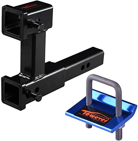 Towever 84131 Trailer 2-inch Dual Hitch Receiver Extender with 84705 Trailer Hitch Tightener