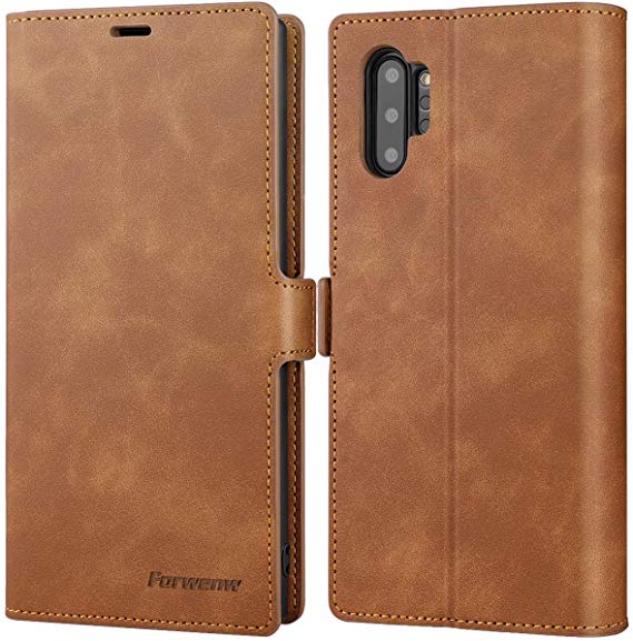Galaxy Note 10 Plus Wallet Case Premium Leather Note 10  Plus Folio Flip Case with Kickstand Card Holder Slots Screen Protector Shockproof Protective Cover for Samsung Galaxy Note 10 Plus 6.8” (Brown)