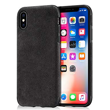 Mthinkor Compatible with iPhone Xs Case, iPhone X Case Luxury Slim Case Made of Alcantara Material (Black)