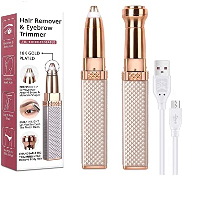 ARD USB Rechargeable 2 in 1 Facial Hair Removel and Eyebrow trimmer painless Razor for Face Peach Fuzz, Eyebrow, Lips, Body, Chin, Arms with Built-in LED Light (GOLD, PINK, BLACK, WHITE)