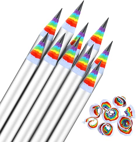 24 Pieces Rainbow Paper Pencils, Pre-Sharpened Pencils, Friendly Pencils, Rainbow HB Pencils, White Barrel Graphite Pencils for Teachers Students Office Writing Drawing Sketching