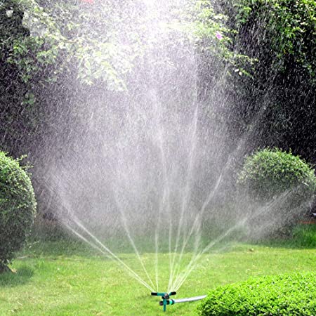 Blisstime Lawn Sprinkler, Automatic 360 Rotating Garden Water Sprinklers Lawn Adjustable 3 Arms Sprayer Irrigation System, Leak-Proof Design and Spike Base