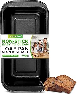 NutriChef 10" Non-Stick Loaf Pan - Large Premium Carbon Steel Baking Pan for Bread, Meatloaf, & More - Dishwasher Safe, Black