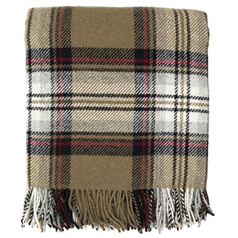 Prince of Scots Highland Tartan Tweed 100% Pure New Wool Throw ~ Camel Stewart ~