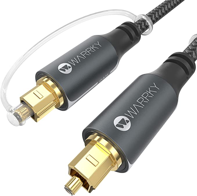 Optical Audio Cable, WARRKY 6ft Fiber Optic Cable [Metal Case, Nylon Braided, Gold Plated Plug] Digital Optical Audio Toslink Cable Compatible with Sound Bar, TV, PS4, Xbox, Samsung, Vizio