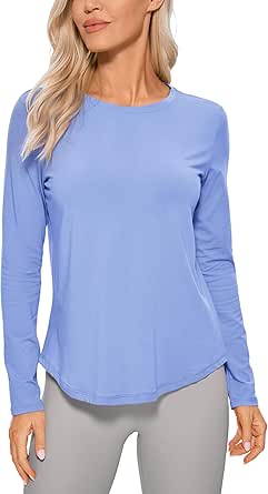 CRZ YOGA Pima Cotton Workout Long Sleeve Shirts for Women Athletic Crewneck Yoga Casual Tops Plain T-Shirt